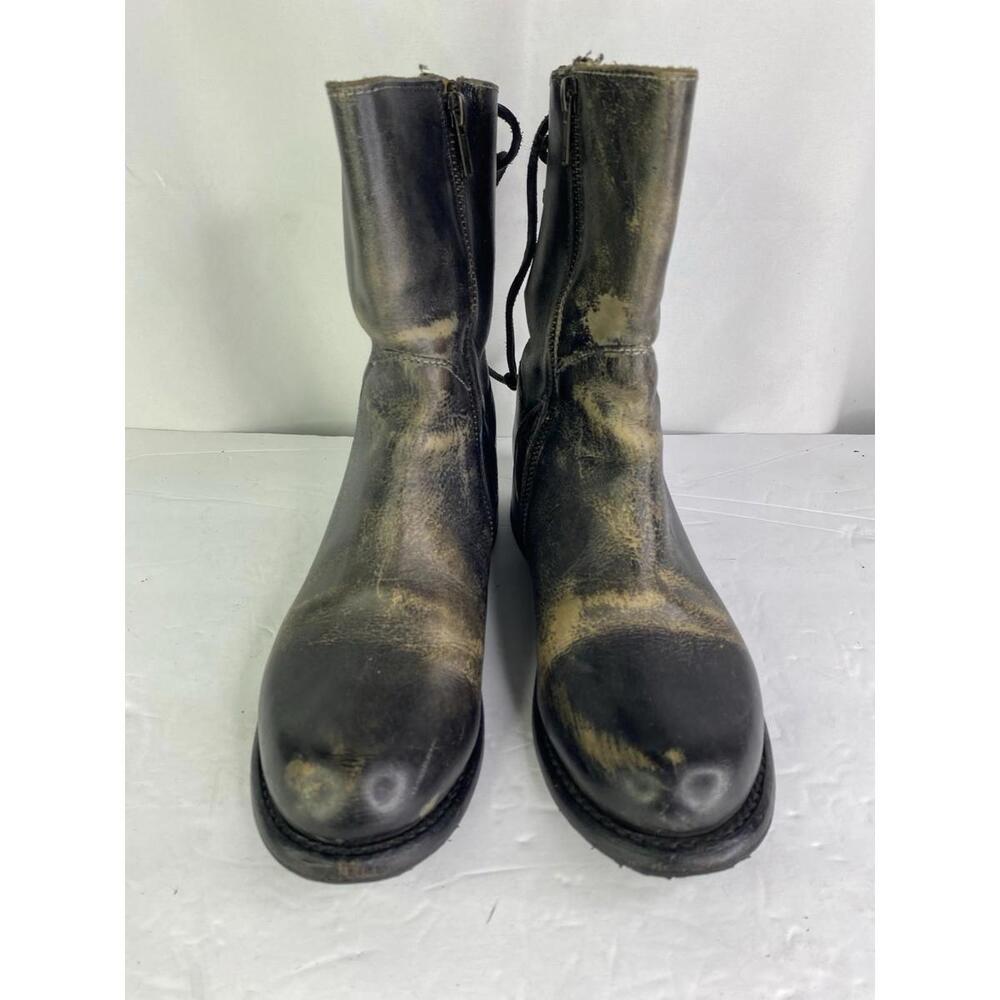 Bed Stu Newark Size 6 Black Distressed Lace Back Riding Boots Leather Zip Up